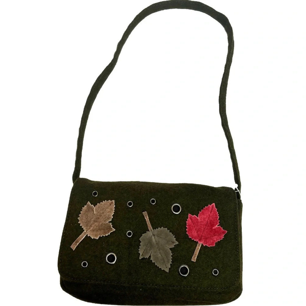 Vintage Fashion Express Felt Shoulder Bag Botanical Leaves Forest Fairy New